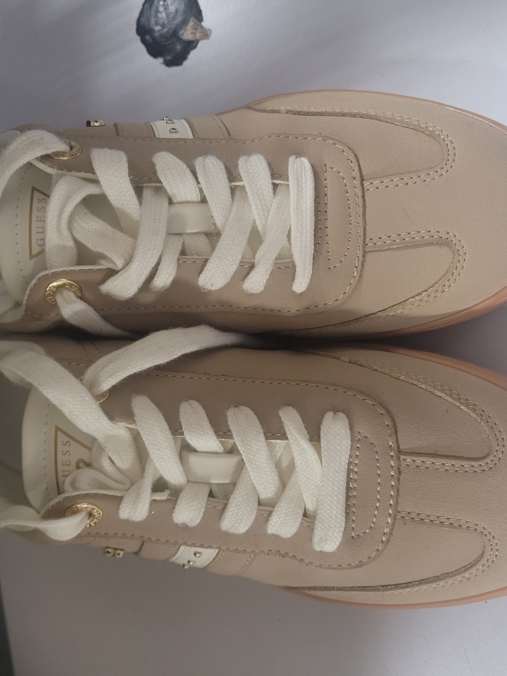 GUESS Women's Beige Lace-Up Sneakers